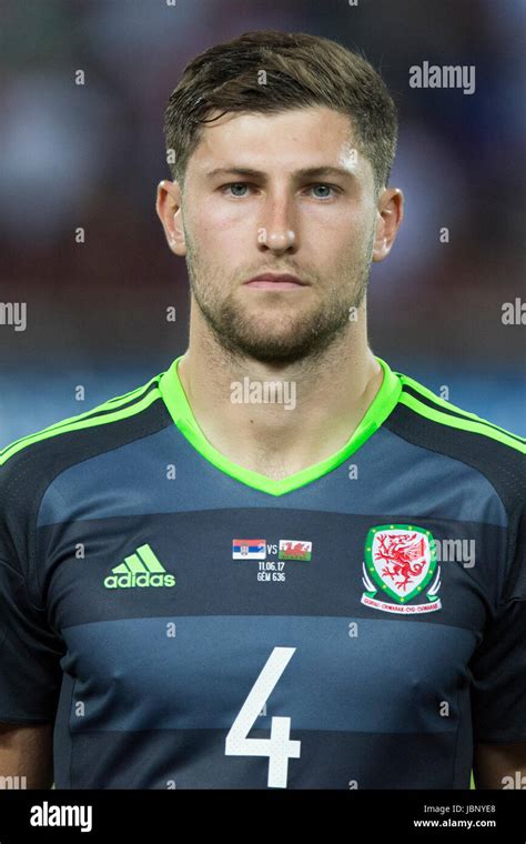 belgrade serbia june 11 2017 ben davies of wales looks on during the national anthem during
