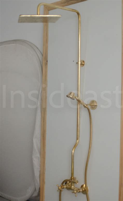Unlacquered Brass Shower System Handheld Shower And Square Etsy