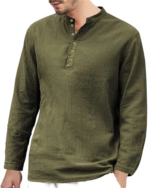 uugye mens long sleeve solid cotton linen casual henley shirts buy online at best price in uae