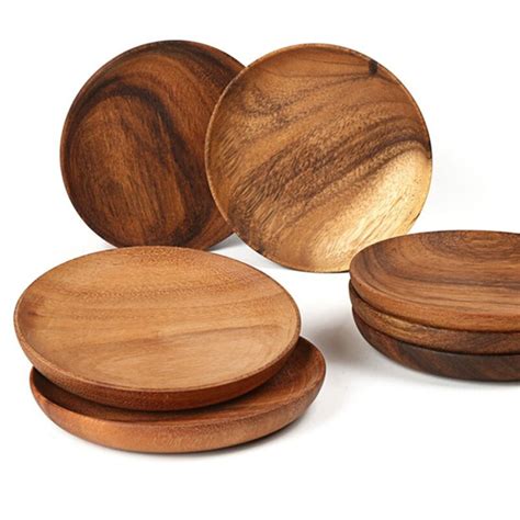 Pcs Round Wooden Plate Set Natural Acacia Wood Dish Plates Etsy