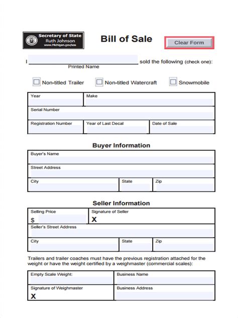 Printable Bill Of Sale For Utility Trailer