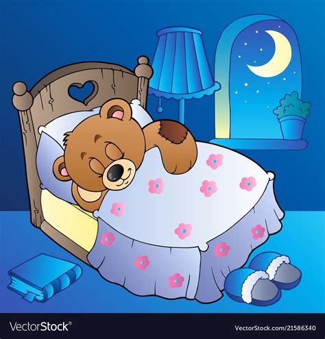 Sleeping Teddy Bear In Bedroom Vector Image On Vectorstock In 2020