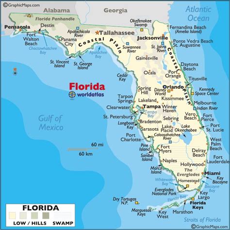 A Map Of Florida With The Capital And Major Cities On It S Borders