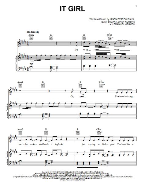 jason derulo it girl sheet music pdf notes chords pop score piano vocal and guitar right