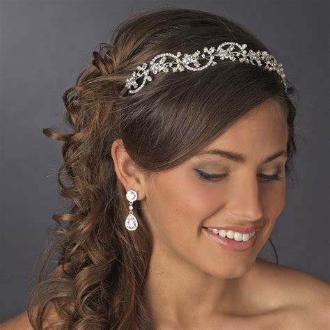 Crystal Pearl Floral Tiara Headband Elegant Bridal Hair Accessories