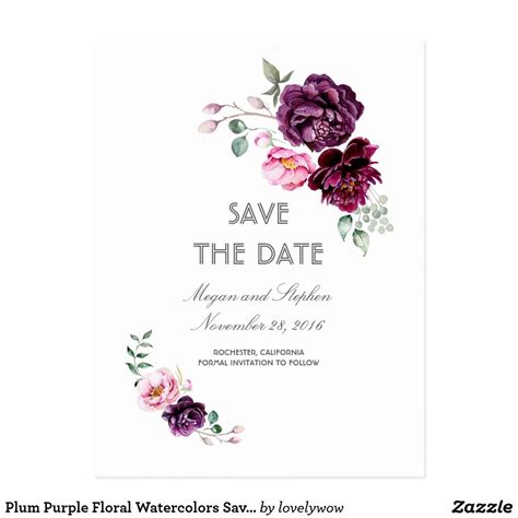 Do not under any circumstances bring flowers on the first date. Plum Purple Floral Watercolors Save the Date Announcement ...