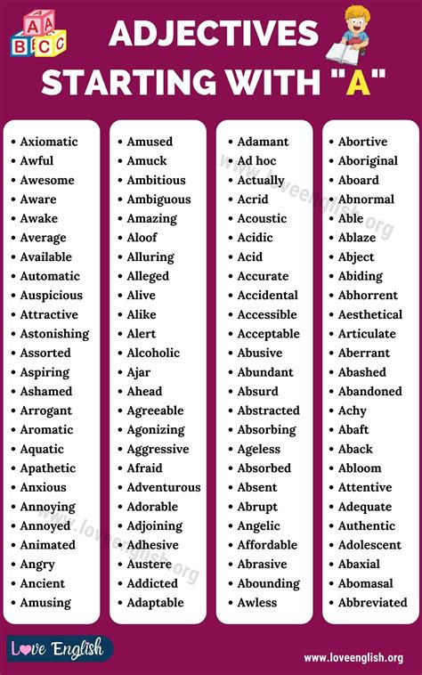 195 Adjectives That Start With A Cool And Unique A Adjectives Love