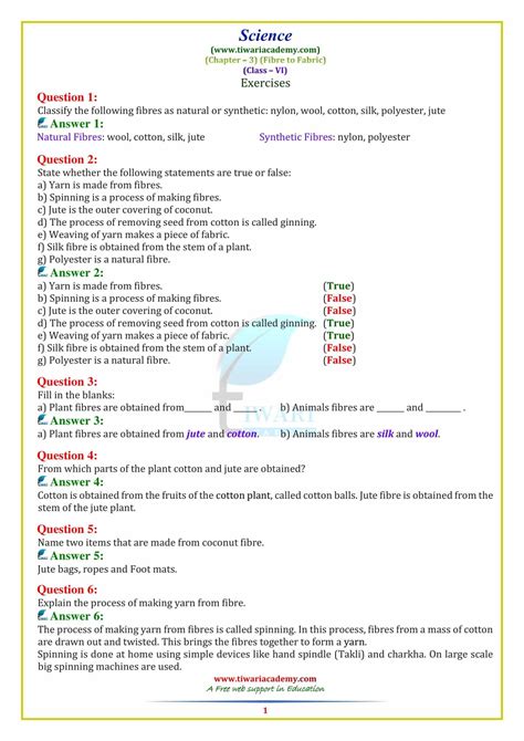 Cbse Class 6 Science Worksheets With Answers Worksheetpedia