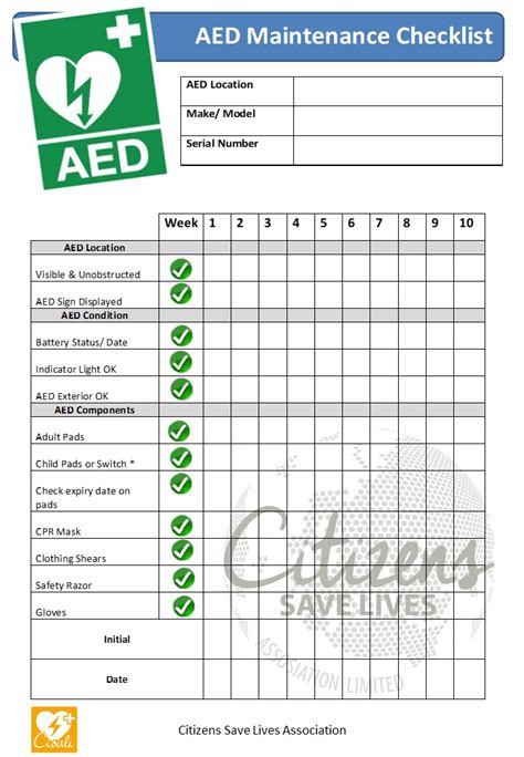 Printable Aed Inspection Checklist