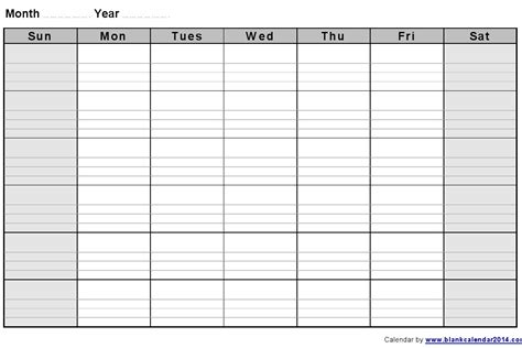 Monthly Empty Calendar To Fill In Free Calendar Template
