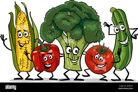 Cartoon Illustration Of Happy Vegetables Food Characters Group Stock