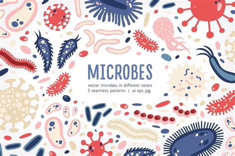 Microbes Set And Seamless Science Illustration Design Microbes