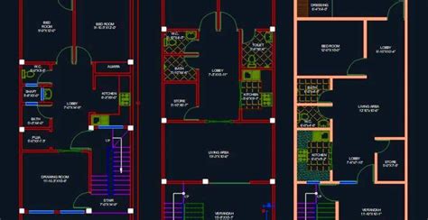 House Architectural Planning Floor Layout Plan 20'X50' dwg File