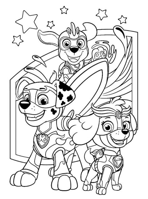 Paw patrol sky zumachase tracker ryder rocky und logo ausmalbilder fuer kinder kostenlos in der dunkelheit der nacht im licht des tages werden wir die paw patrol der adventure bay dienen. Kids-n-fun.com | Coloring page Paw Patrol Mighty Pups ...