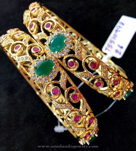 fancy gold plated stone bangles south india jewels
