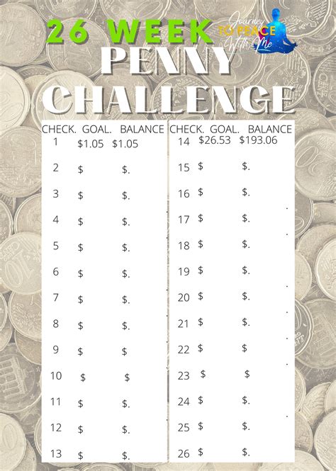 penny challenge printable etsy