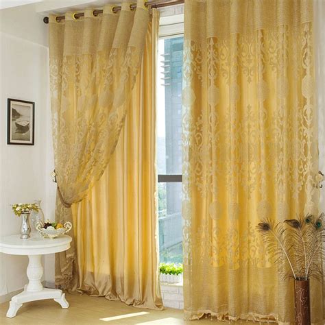 Luxury Polyester Fabric Gold Curtains In Living Room White Curtains