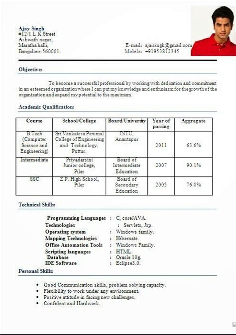 Though a bachelor's degree is a requirement on candidate's resumes, a graduate degree is recommended. Indian Curriculum Vitae Format Pdf