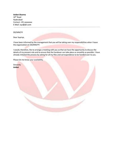Handover Note Template Database Letter Templates