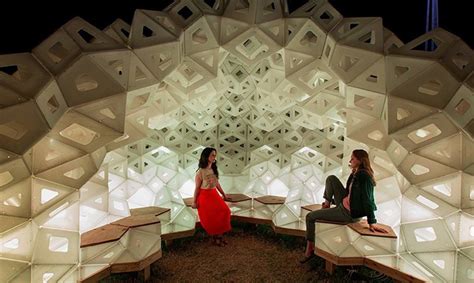 Origami Inspired Synergia Pavilion In Columbus Is A Complex Led Lit
