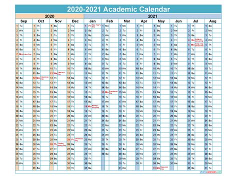 2020 And 2021 Academic Calendar Printable Landscape Template Noaca21y33