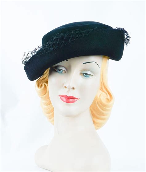 1940s vintage hat ladies black felt cuffed tilt by dobbs henriette sz 7 1 8 hats vintage