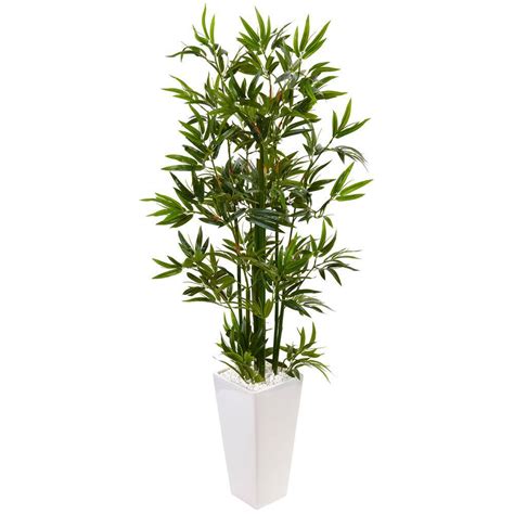 Nearly Natural Indoor Bamboo Artificial Tree In White Tower Planter