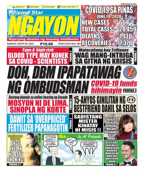 Pilipino Star Ngayon June 20 2020 Newspaper Get Your Digital