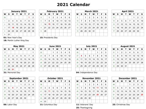 Yearly 2021 Calendar With Holidays 2021 Calendar
