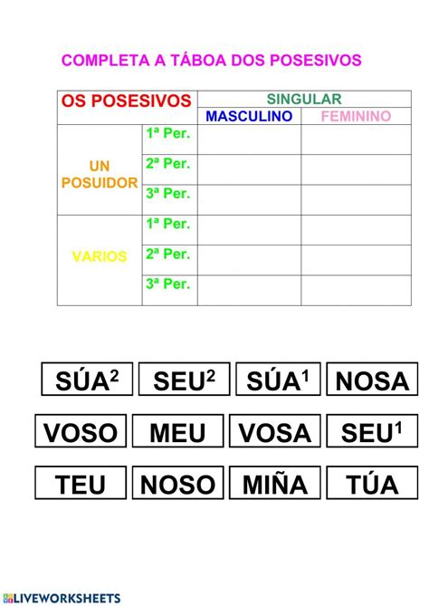 Os Posesivos En Galego Ficha Interactiva Y Descargable Puedes Hacer