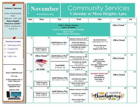 News November Calendar Hacy Housing Authority Of The City Of Yuma
