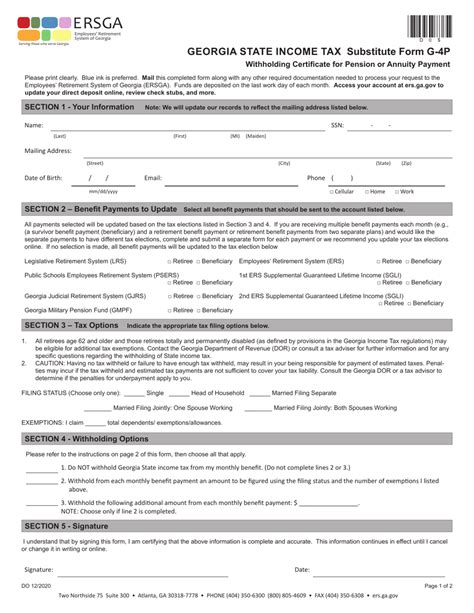 Georgia United States Georgia State Income Tax Substitute Form G 4p