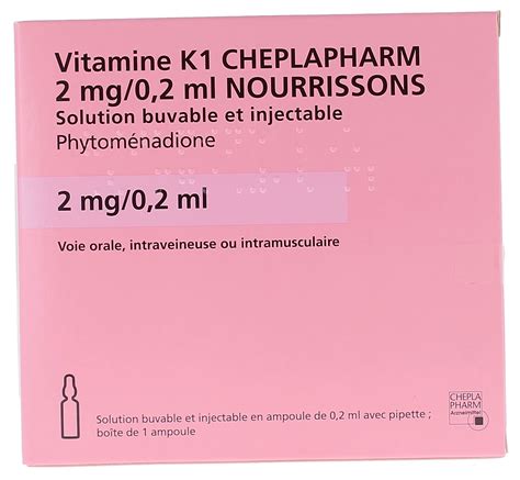 Ou i.m.) suivant les indications. Vitamine K1 Roche 2mg/0,2ml nourrissons boîte d'une ampoule