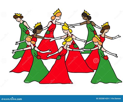 12 Days Christmas 9 Ladies Dancing Stock Illustrations 6 12 Days
