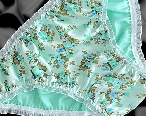 Mint Green Satin Floral Frilly Lace Sissy Bikini Knickers Panties Size