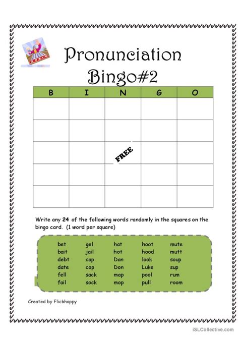 Pronunciation Bingo 2 Pronunciation English Esl Worksheets Pdf And Doc