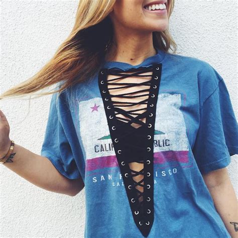 Pin By Stephanie On For Your Future Closet Lace Up T Shirt Fashion