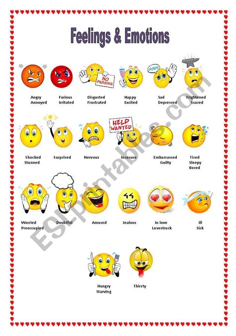 Feelings Emotions Pictionary With Smileys Esl Worksheet By Rosaper