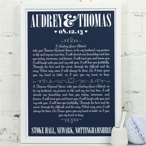 Personalised Wedding Vows Print By Milly Inspired