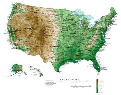 Usa Map Curved Projection With Contour Background