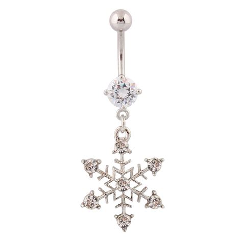 316l Surgical Steel Rhinestone Snowflake Dangle Belly Button Ring