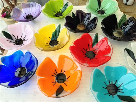 Fused Glass Single Flower Mini Bowls Bullseye Blomster Skål I Glas Fused Glass Fused