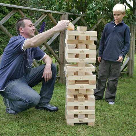 The jenga rules remain the same, but individual stones are labeled. Garden Games Hi-Tower
