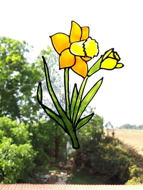 Daffodil Glass Decorationself Adhesive Window Etsy