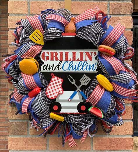Grillin And Chillin Bbq Wreath Bbq Wreath Cookout Wreath Etsy