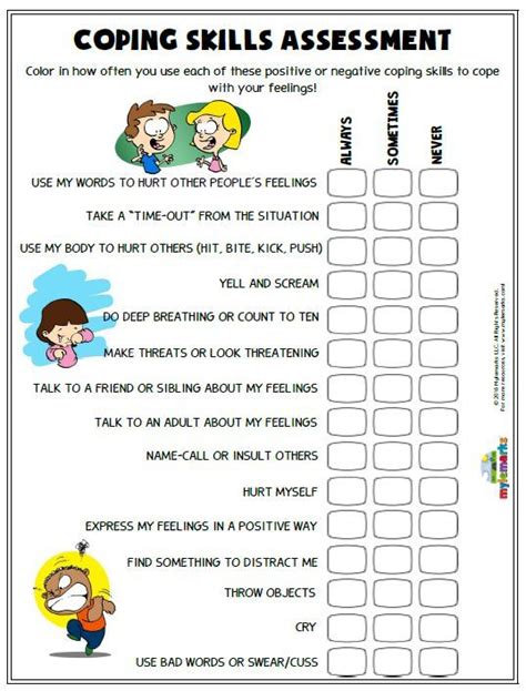 coping skills for anger worksheets