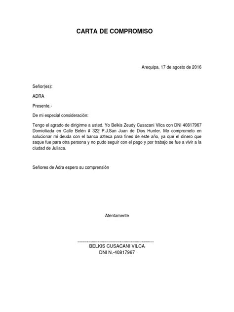 Carta De Compromiso De Pago De Deuda