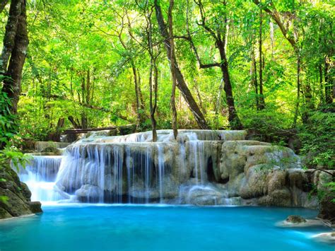 Erawan Waterfall Kanchanaburi Thailand Parks Green Nature Waterfall Hd