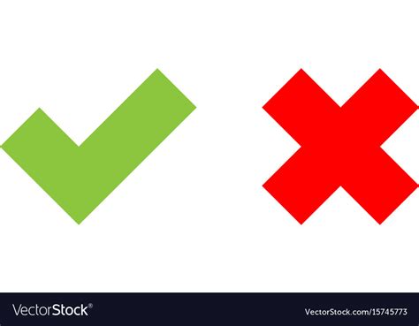 Check Mark Icons Green Tick And Red Cross Flat Vector Image