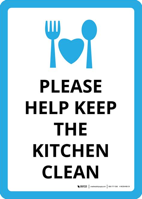 Please Help Keep The Kitchen Clean Portrait Wall Sign